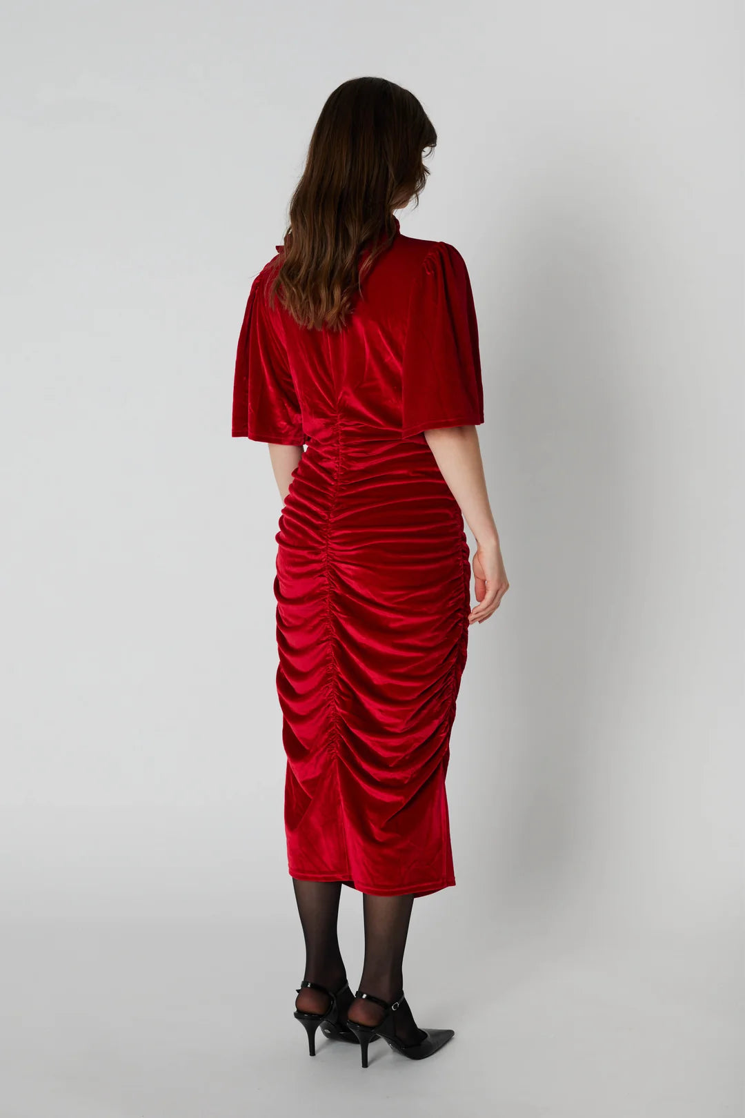 Rue de femme Lena red velvet midi dress