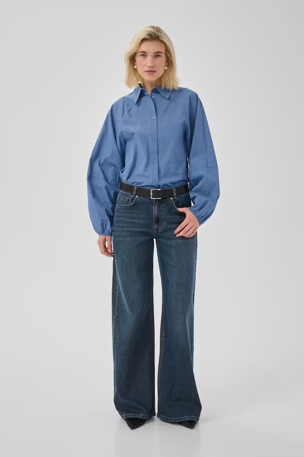 My Essential Wardrobe Lise check balloon sleeve shirt
