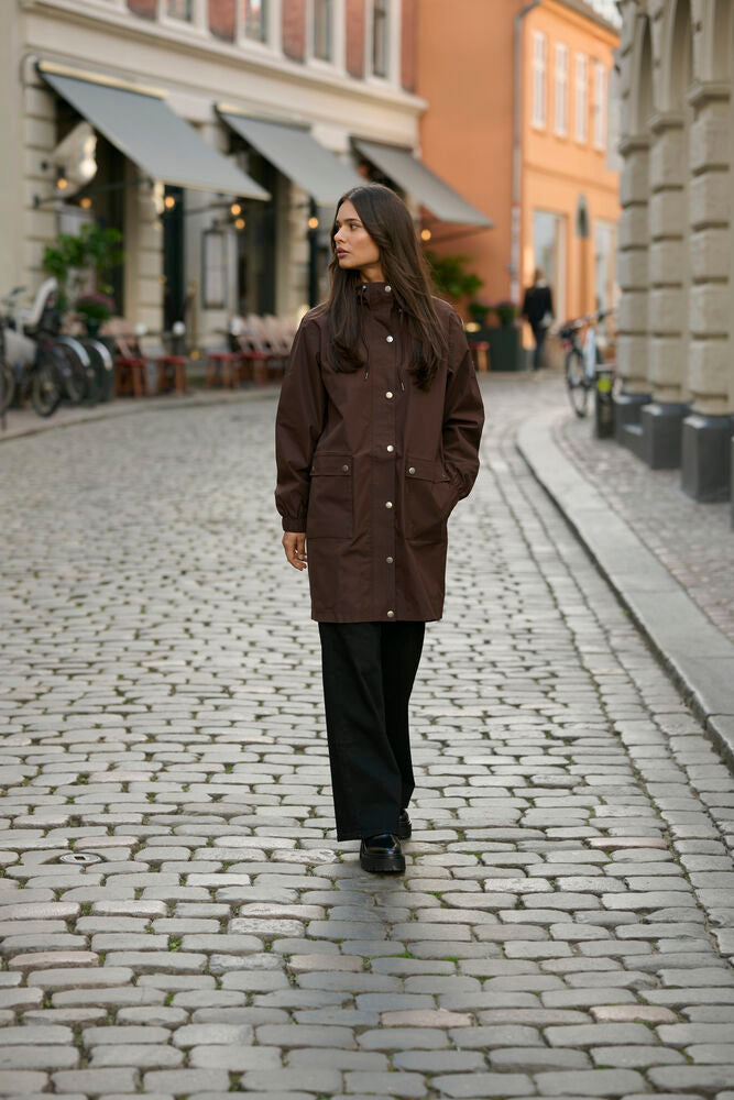 Kaffe Ennie Hooded Brown Rain Jacket