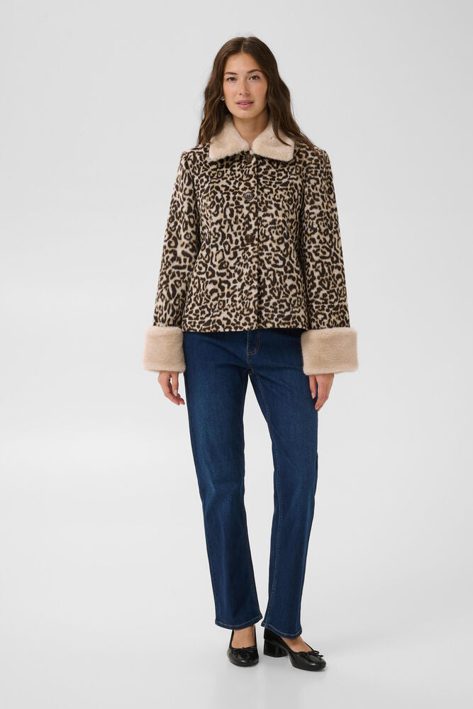 Culture Gia leapord fur collar jacket