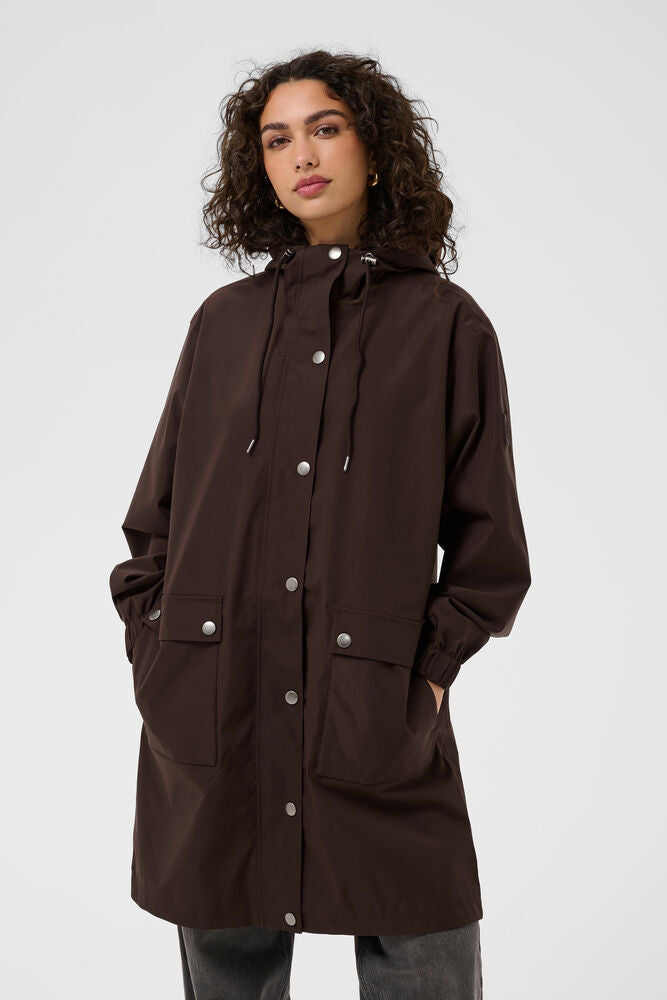 Kaffe Ennie Hooded Brown Rain Jacket