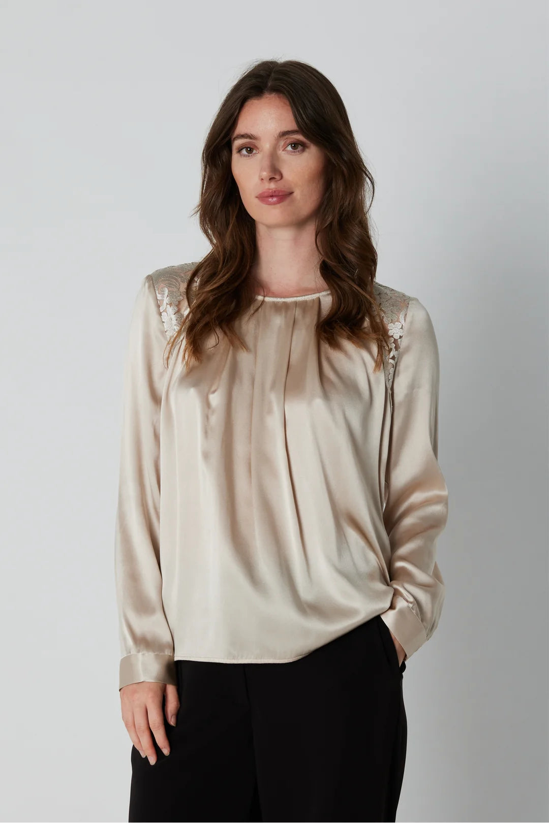 PBO laura silk champaign blouse with lace