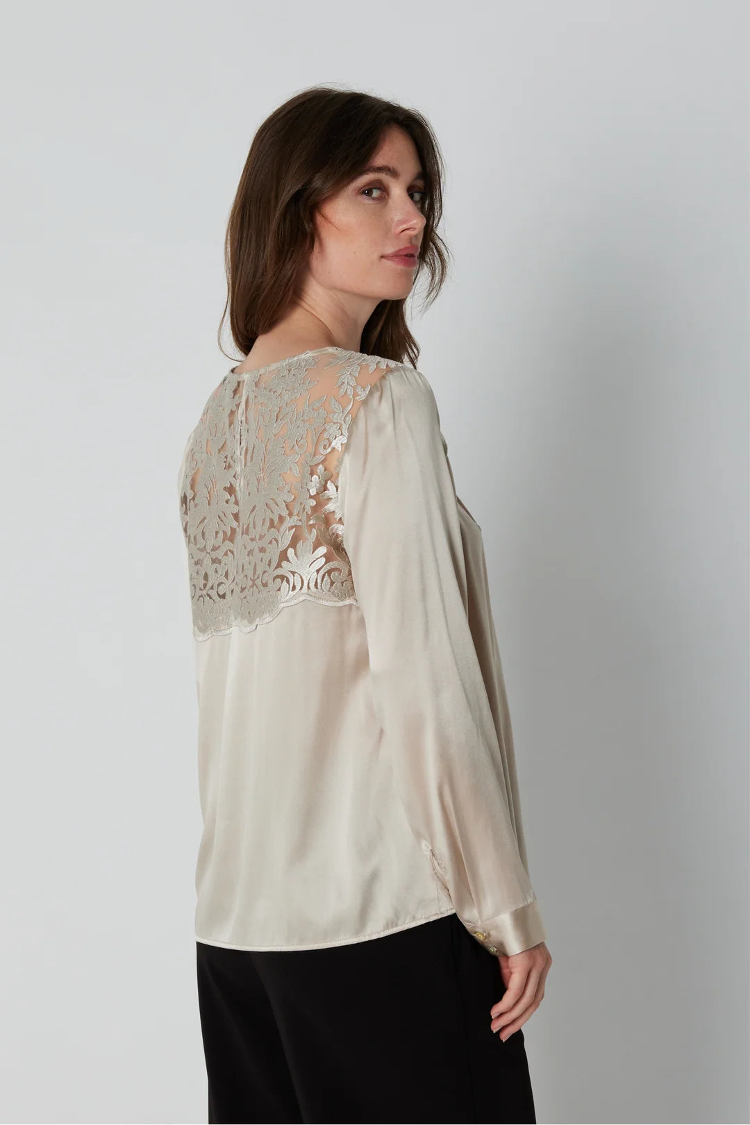 PBO laura silk champaign blouse with lace