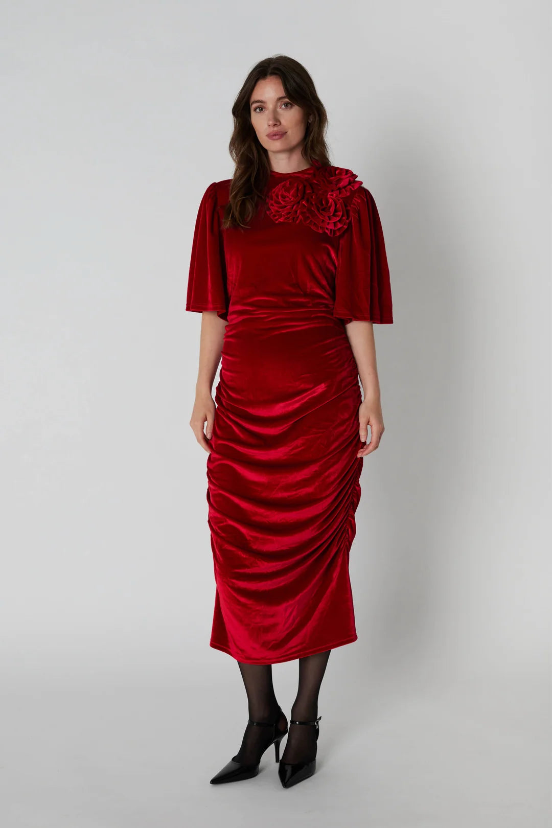 Rue de femme Lena red velvet midi dress