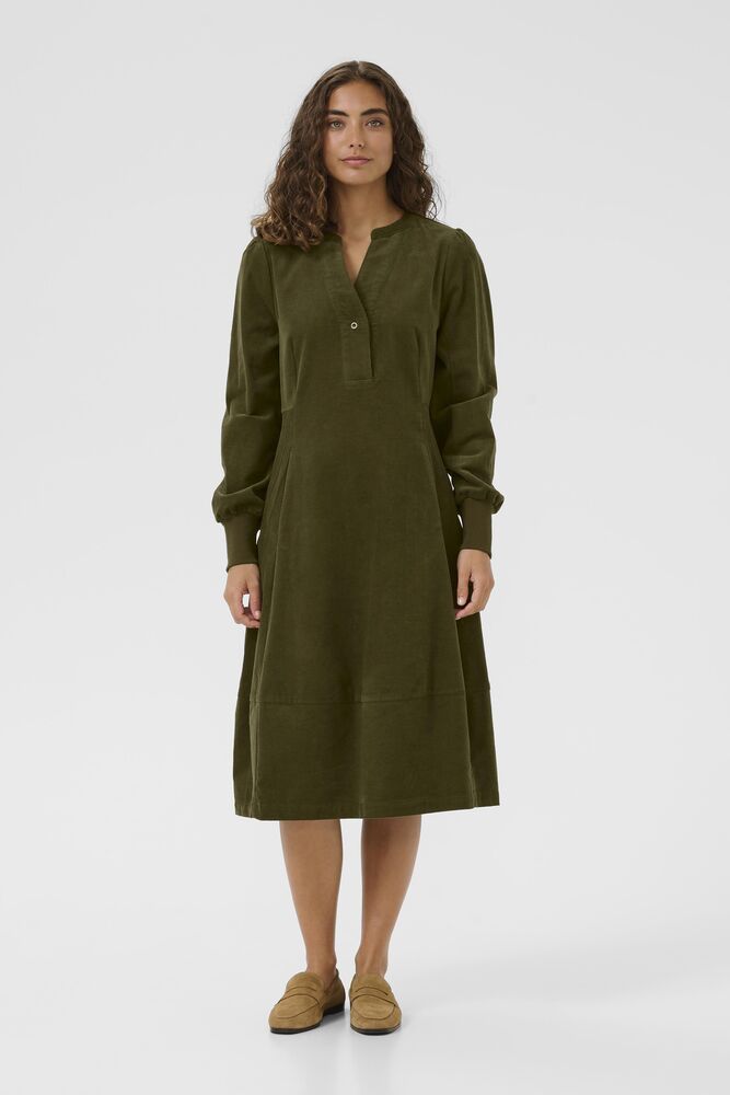 Culture Rhaena olive green knee length corduroy dress with side pockets