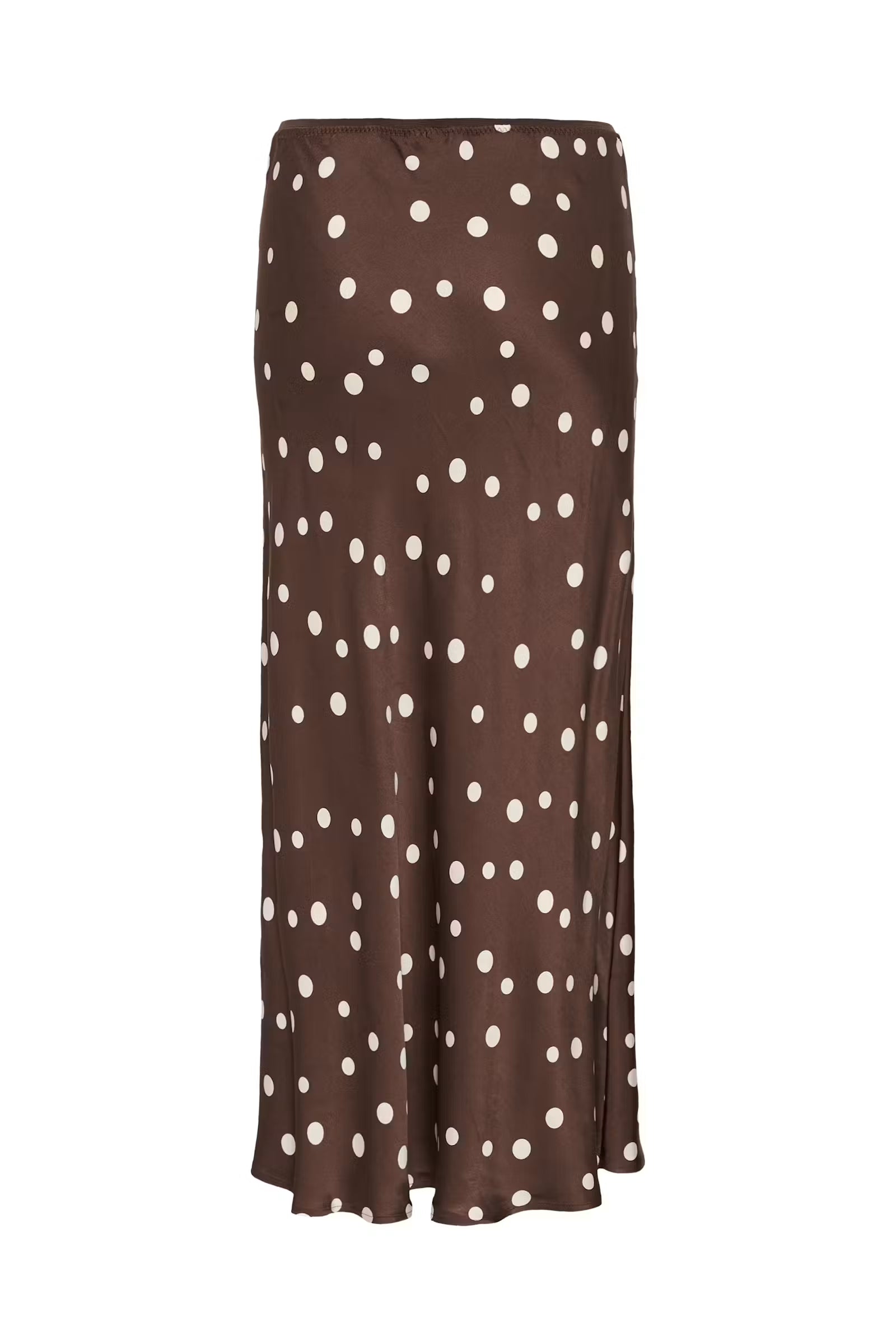 Close-up of Culture Dotty Berna polka dot midi skirt straight silhouette and hem