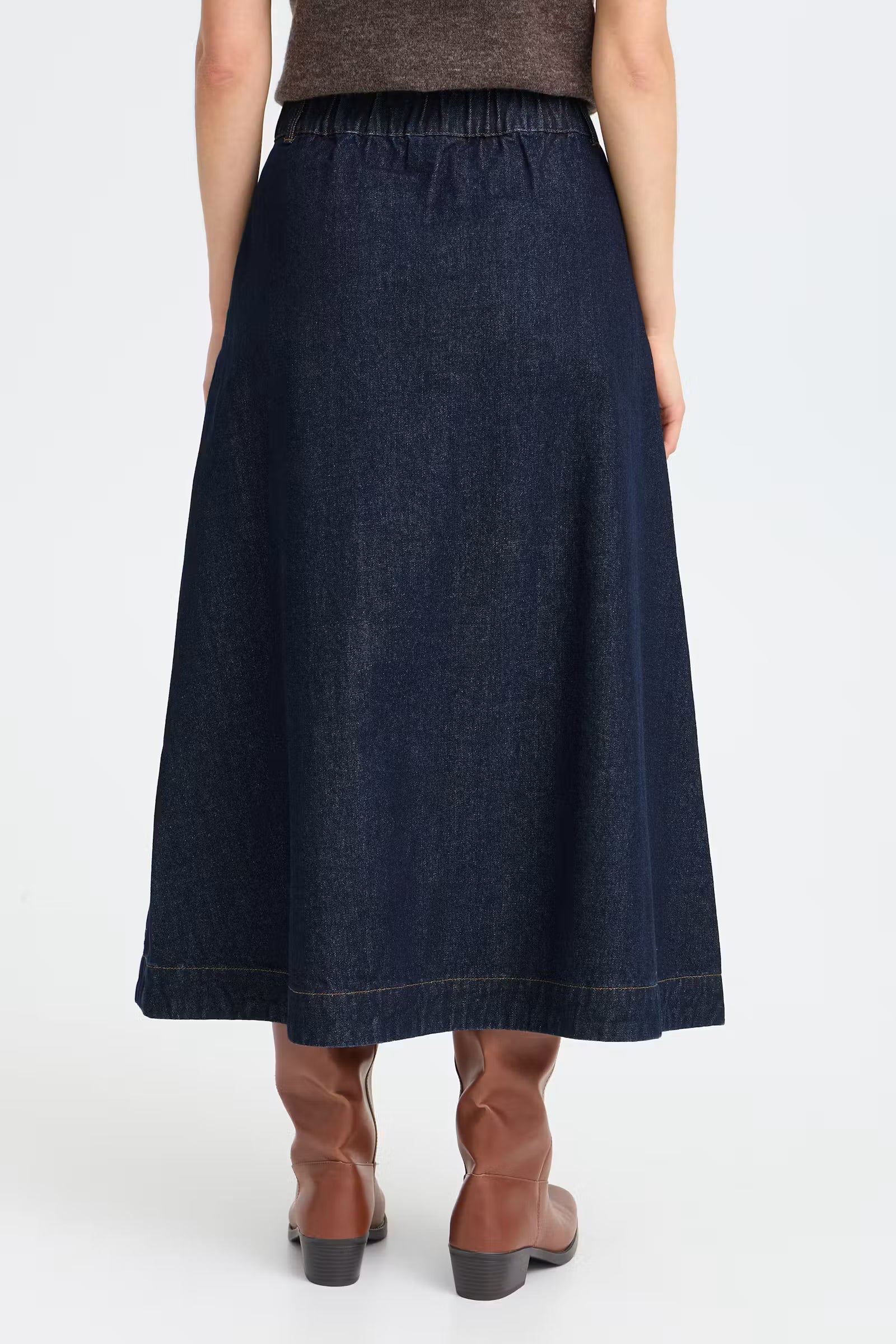 Fransa Leslie high waisted denim midi skirt full back view