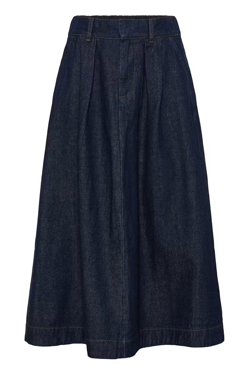 Fransa Leslie Dark Blue Denim Midi Skirt