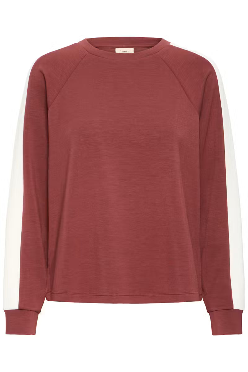 Fransa Aurora burnt orange contrast sleeve jumper product front view