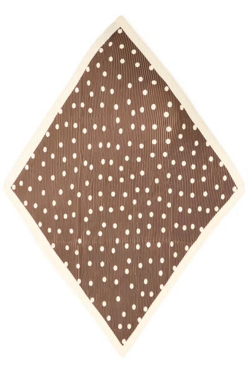 Fransa Selana brown polka dot triangular neck women’s scarf laid flat