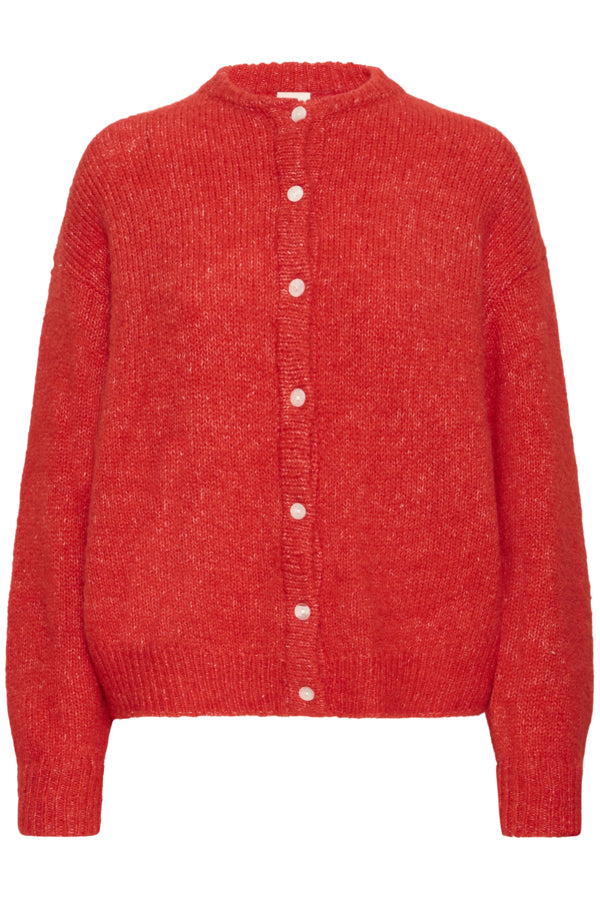 ICHI Belablue red button front cardigan product front view
