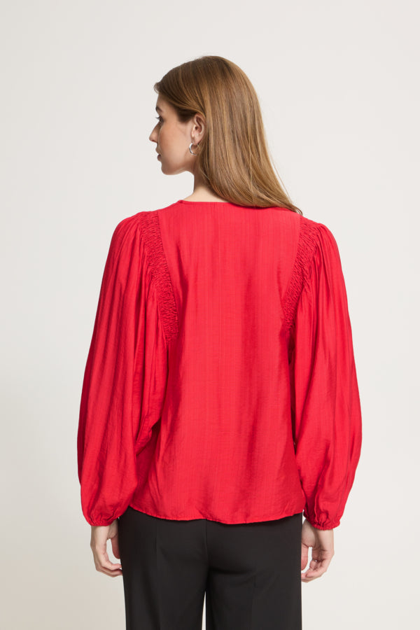 Back view of ICHI Imelda red long sleeve blouse