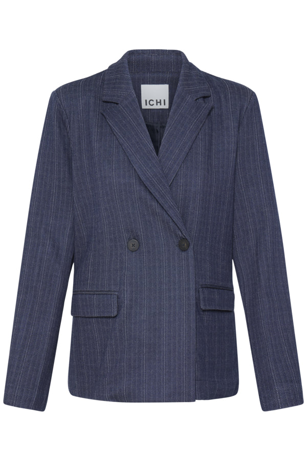 ICHI Kate Pinelle dark blue pinstripe blazer product front view