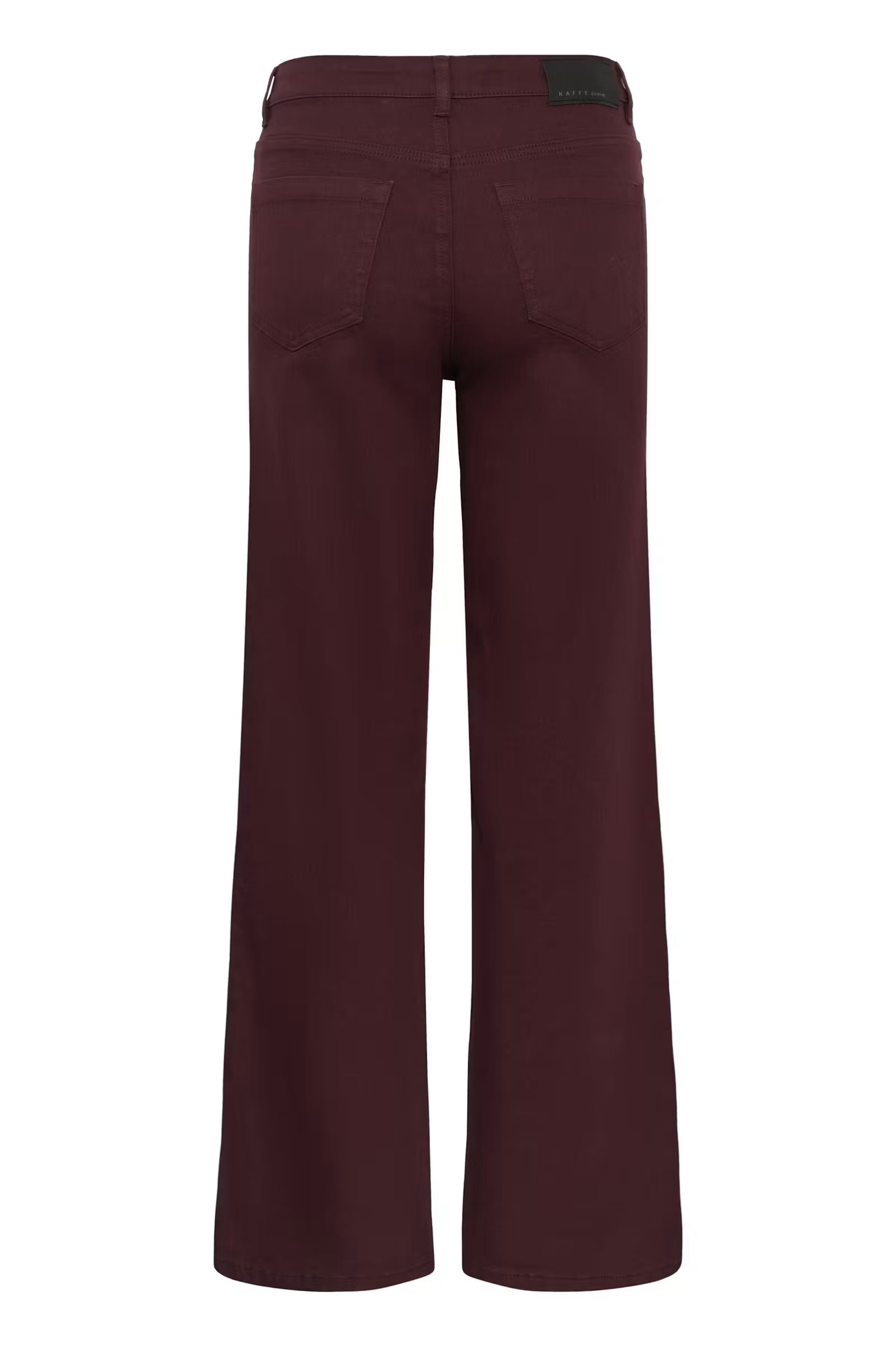 Back view of Kaffe Brook burgundy high waisted twill jeans