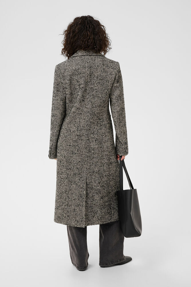 Back view of Kaffe grey herringbone mid-calf coat