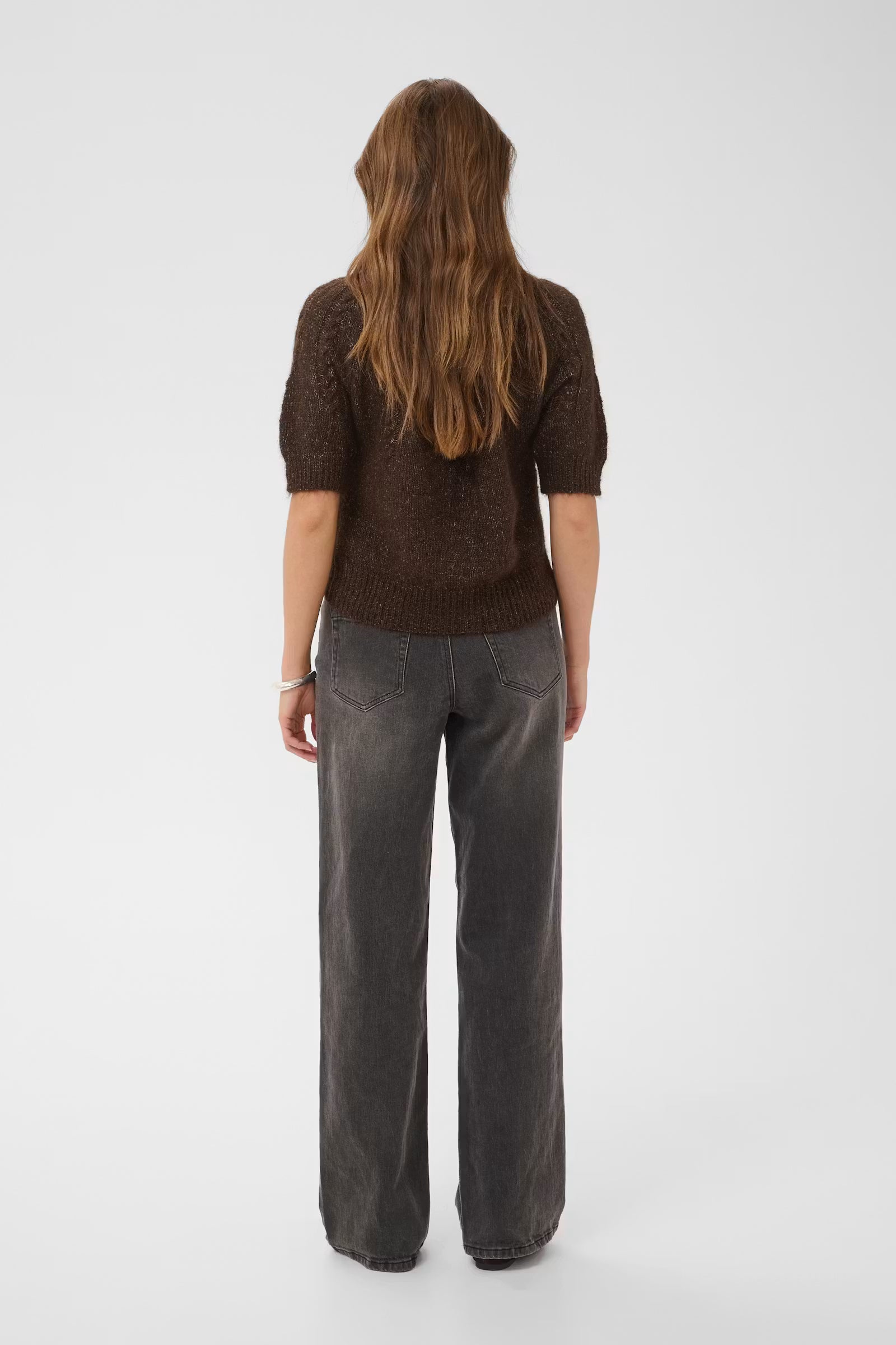 Back view of Kaffe Cionia Coffee Bean short sleeve knit cardigan