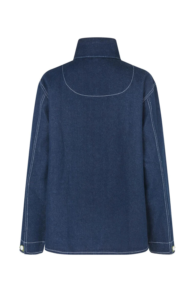 Lollys Laundry Edda dark blue cotton shirt jacket product back view