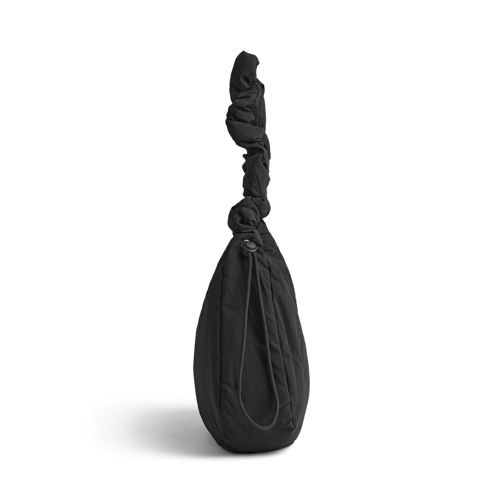 Markberg Ground black recycled bag side profile with drawstring detail