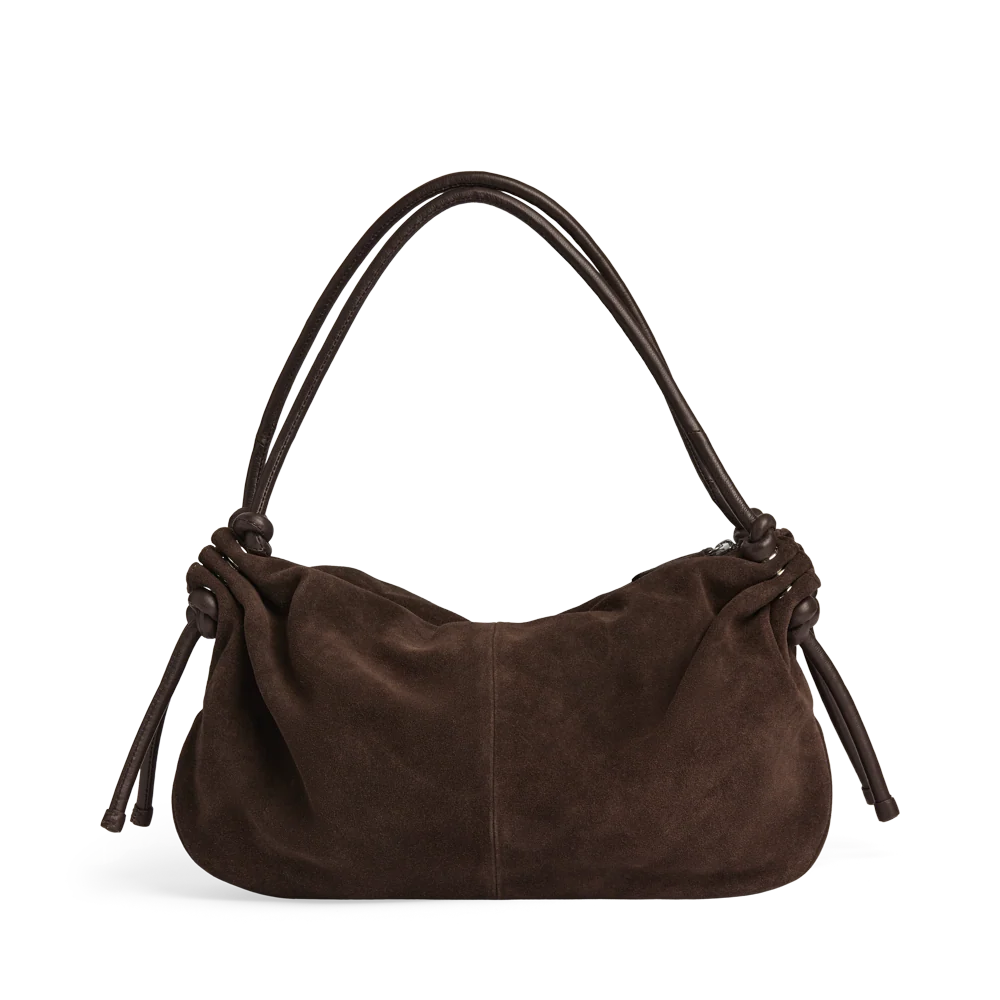 Markberg Reign Major Brown suede shoulder bag front view with double handles