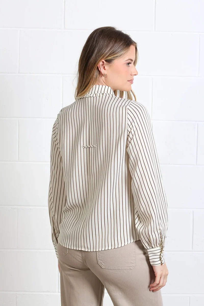 Back view of Rant & Rave Stella brown and white striped shirt