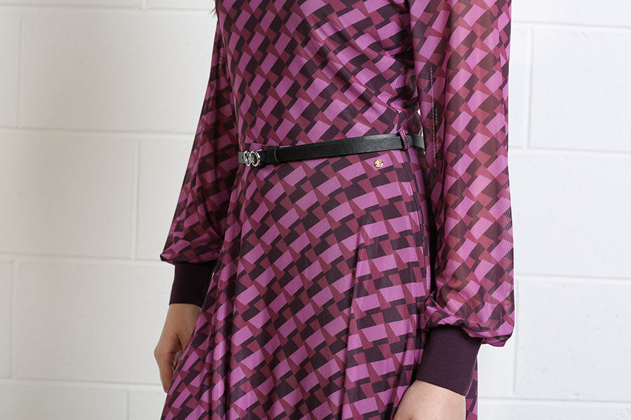 Rant & Rave Lillian burgundy pink geometric print midi dress waist detail