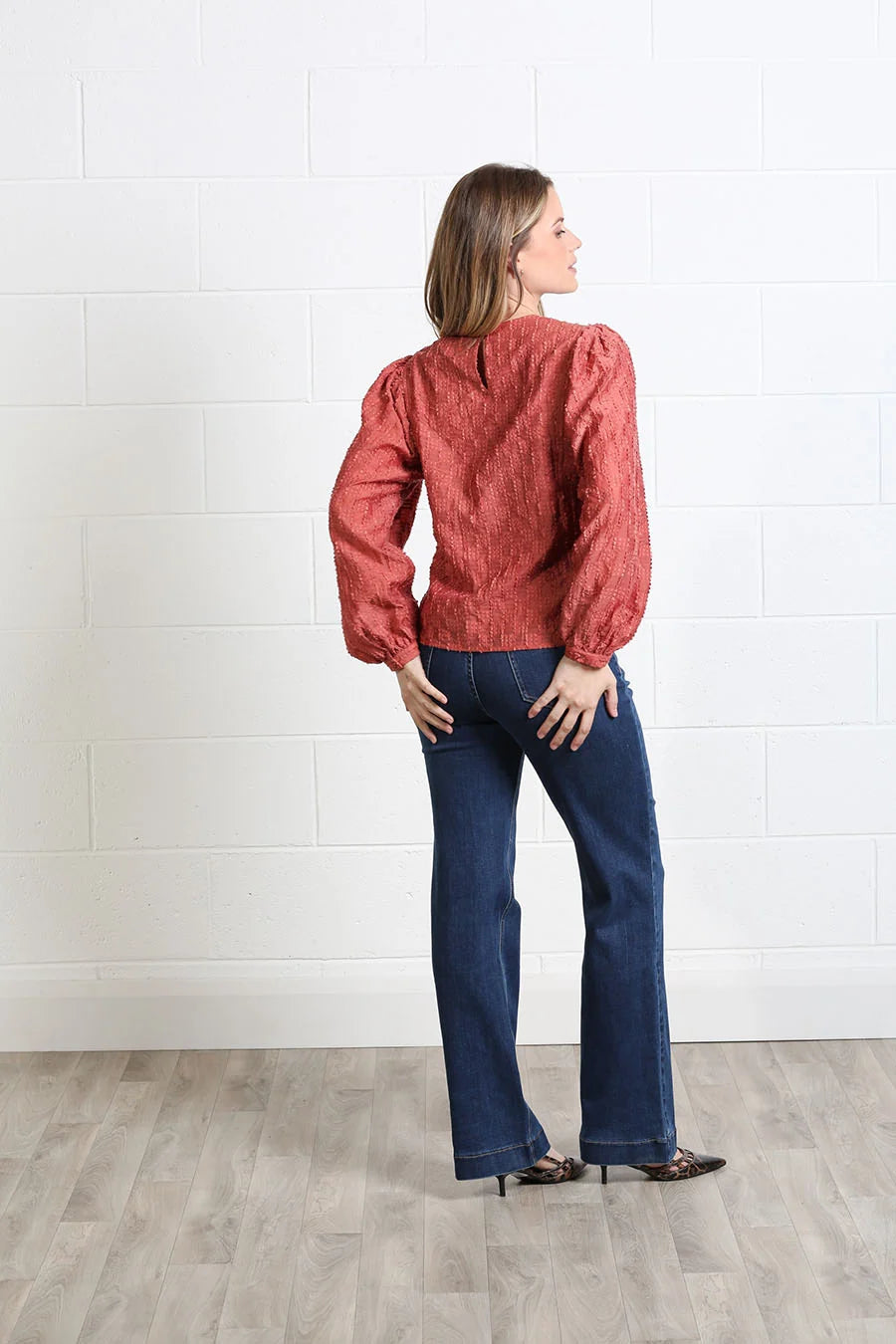 Rant & Rave Zeta terracotta sparkle top from back
