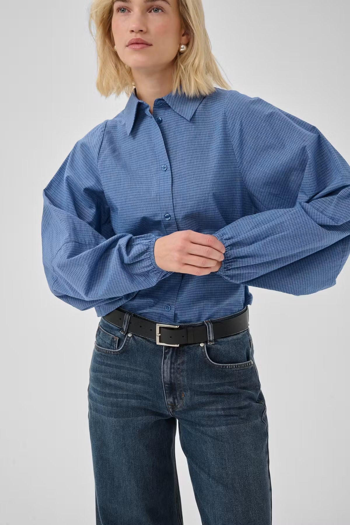 My Essential Wardrobe Lise check balloon sleeve shirt