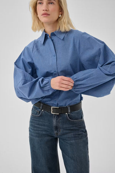 My Essential Wardrobe Lise check balloon sleeve shirt