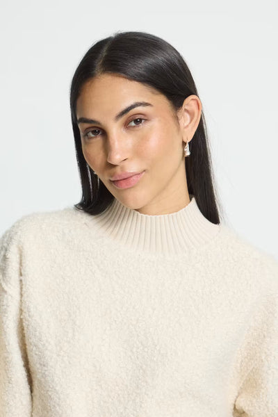 Ichi Curley creme high neck teddy jumper