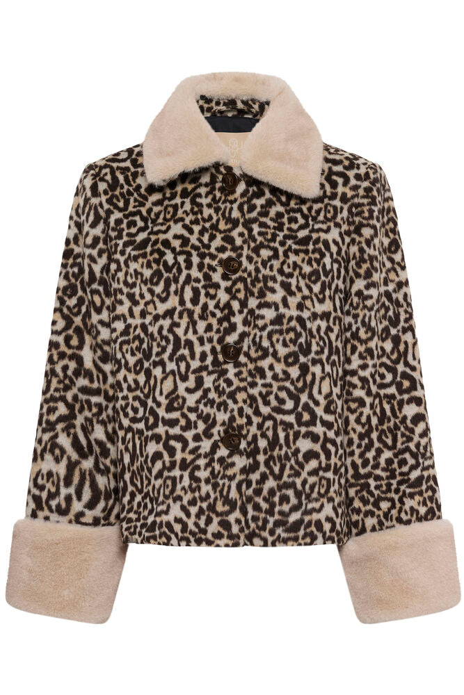 Culture Gia leapord fur collar jacket
