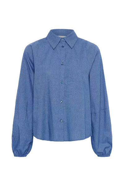 My Essential Wardrobe Lise check balloon sleeve shirt