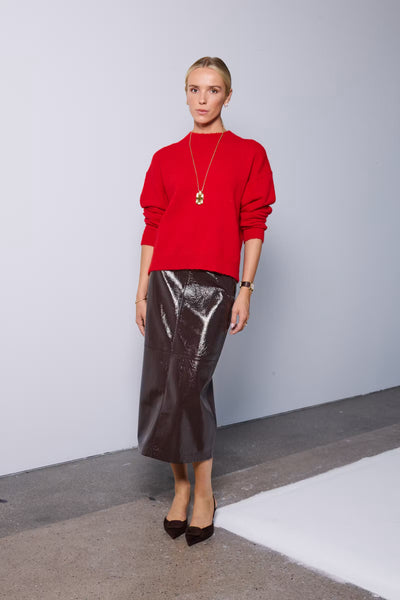 Ichi Luned midi leather look brown skirt
