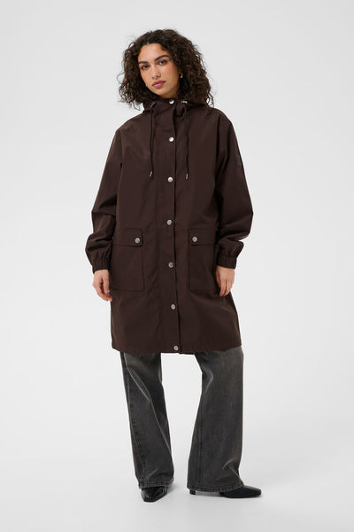 Kaffe Ennie Hooded Brown Rain Jacket