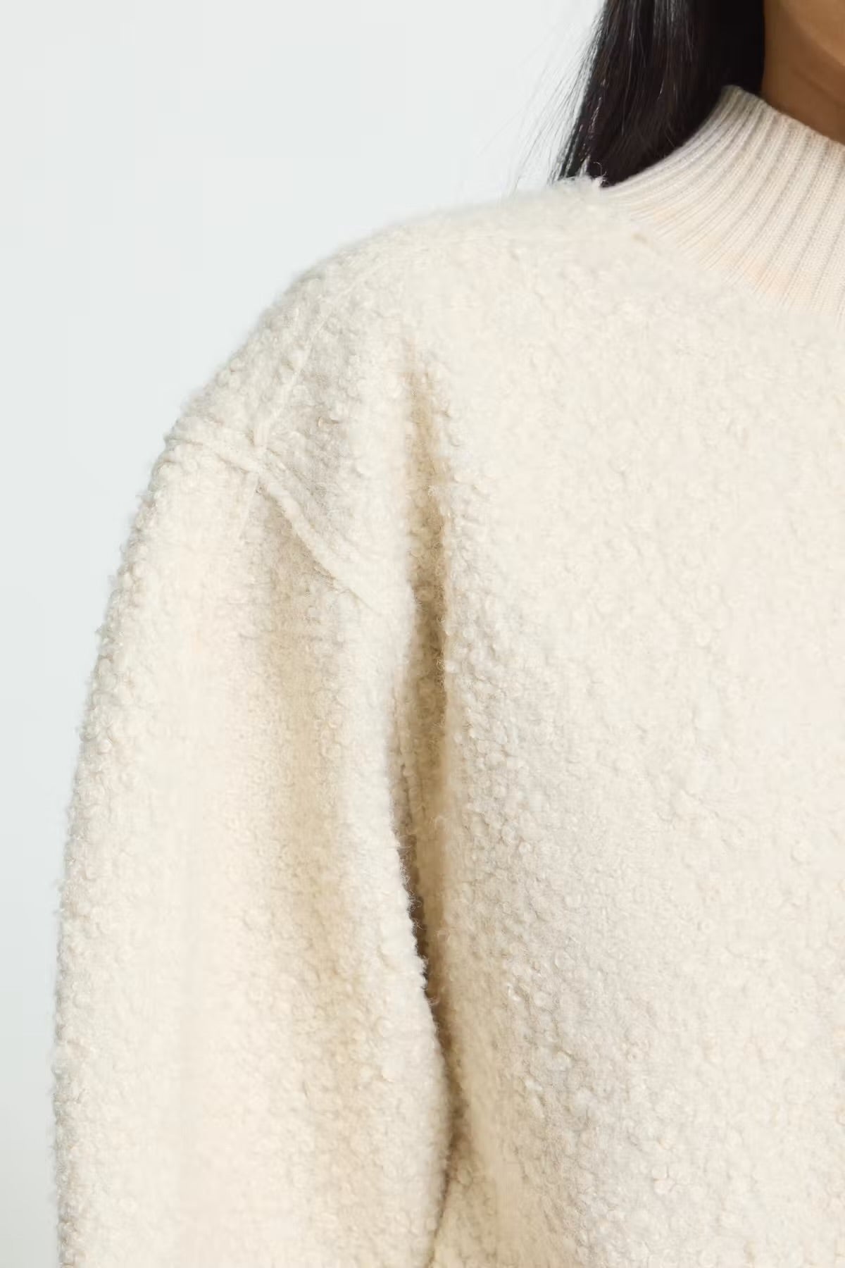 Ichi Curley creme high neck teddy jumper