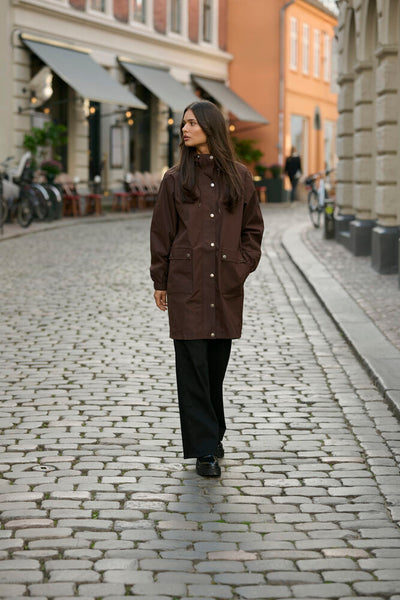 Kaffe Ennie Hooded Brown Rain Jacket