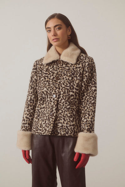 Culture Gia leapord fur collar jacket