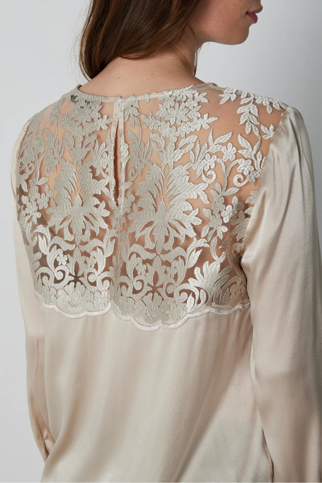PBO laura silk champaign blouse with lace