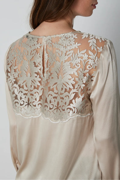 PBO laura silk champaign blouse with lace
