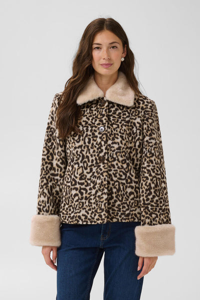 Culture Gia leapord fur collar jacket