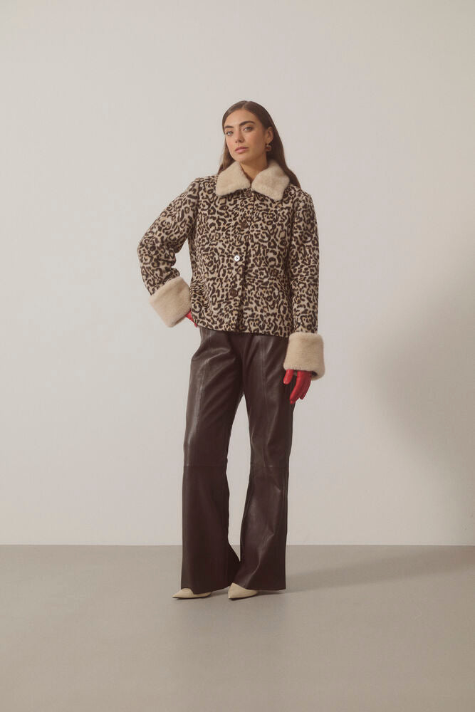 Culture Gia leapord fur collar jacket
