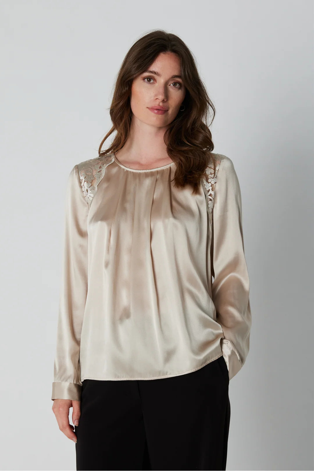 PBO laura silk champaign blouse with lace