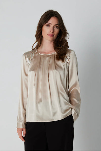 PBO laura silk champaign blouse with lace