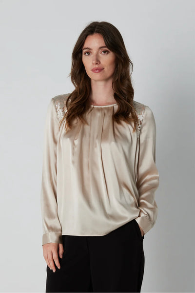 PBO laura silk champaign blouse with lace