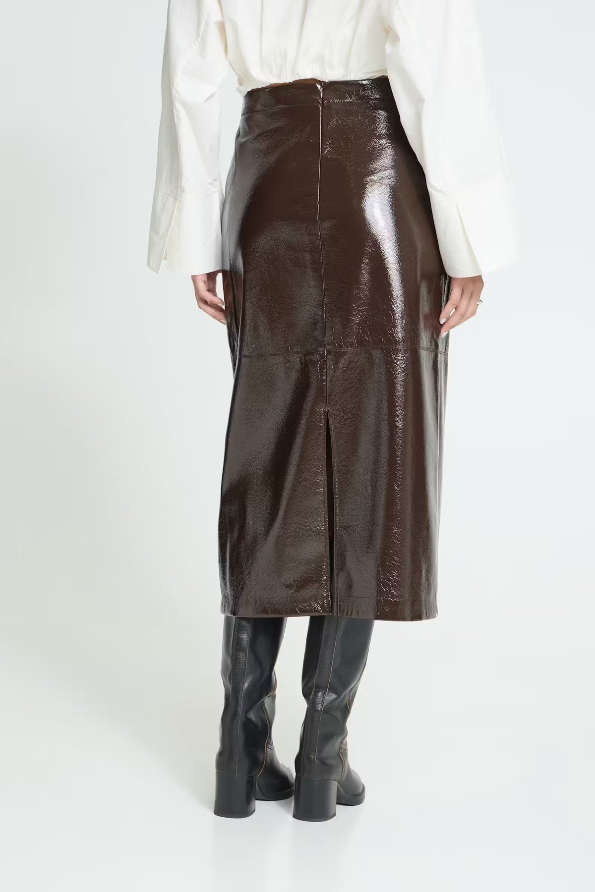Ichi Luned midi leather look brown skirt