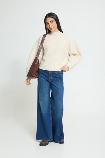 Ichi Curley creme high neck teddy jumper