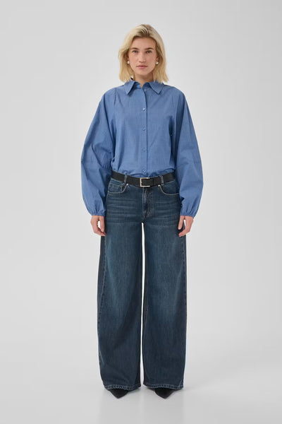 My Essential Wardrobe Lise check balloon sleeve shirt