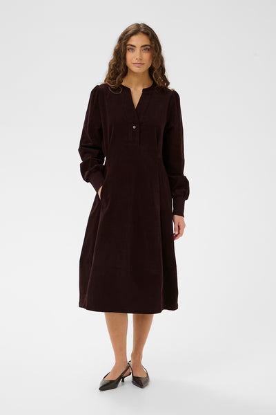 Culture Rhaena sark brown corduroy A-line dress with pockets on brown 