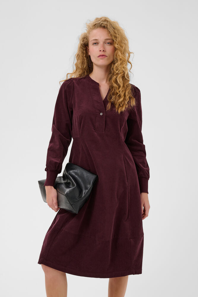 Culture Rhaena burgundy corduroy knee length dress front view