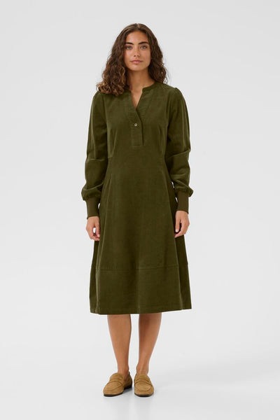 Culture Rhaena olive green knee length corduroy dress with side pockets