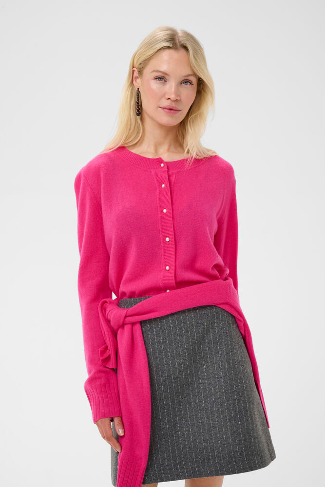 Culture Taia Arrow Bright Pink Melange wool cashmere cardigan front view